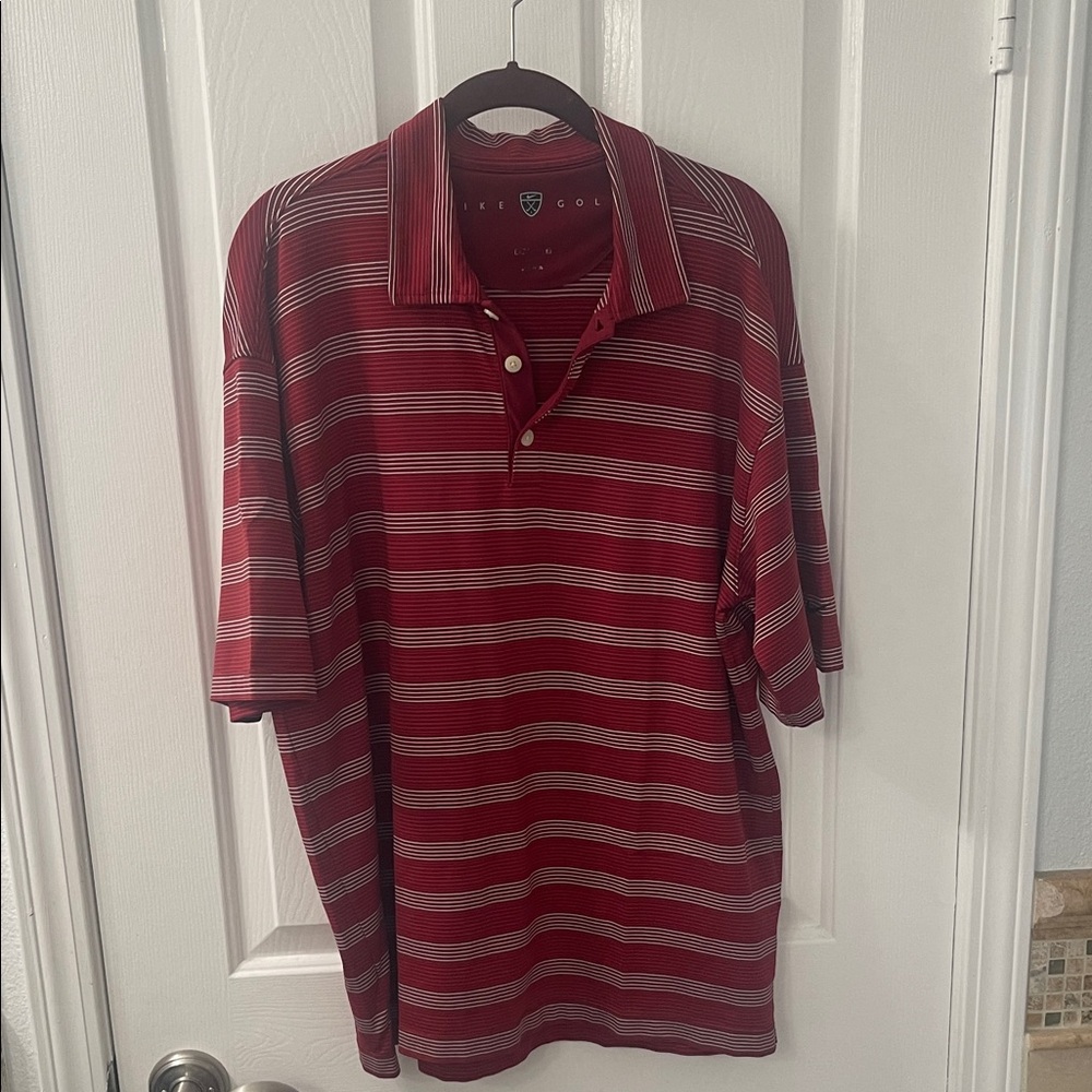 Nike Men's Polo Shirt in Red and White Stripes